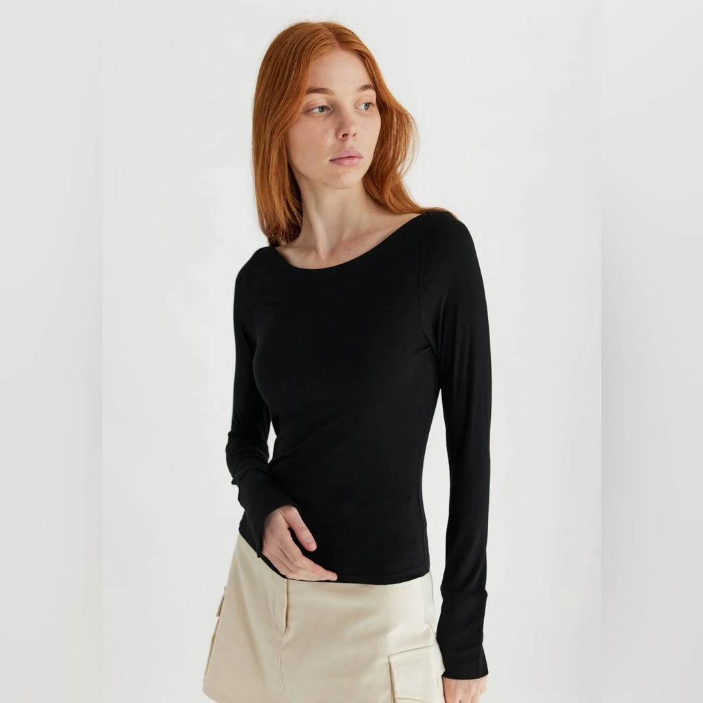 Emita Top With Draped Cowl Boat Neckline In Black